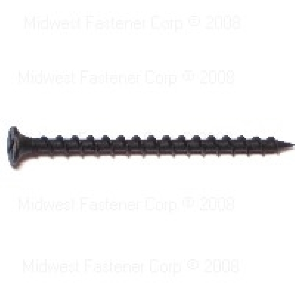 07709 Screw, #6 Thread, 1-5/8 in L, Coarse Thread, Bugle Head, Phillips Drive, Steel, Black Phosphate, 207/PK