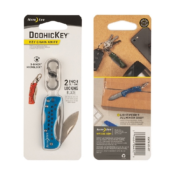 Doohickey KMTK-03-R7 Key Chain Knife, Aluminum/Stainless Steel, Blue