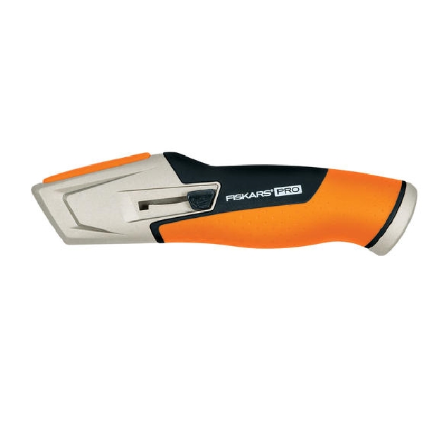 Fiskars 770020-1001 Utility Knife, 2-1/4 in L Blade, Carbon Steel Blade, Contoured Handle, Black/Orange Handle - 2