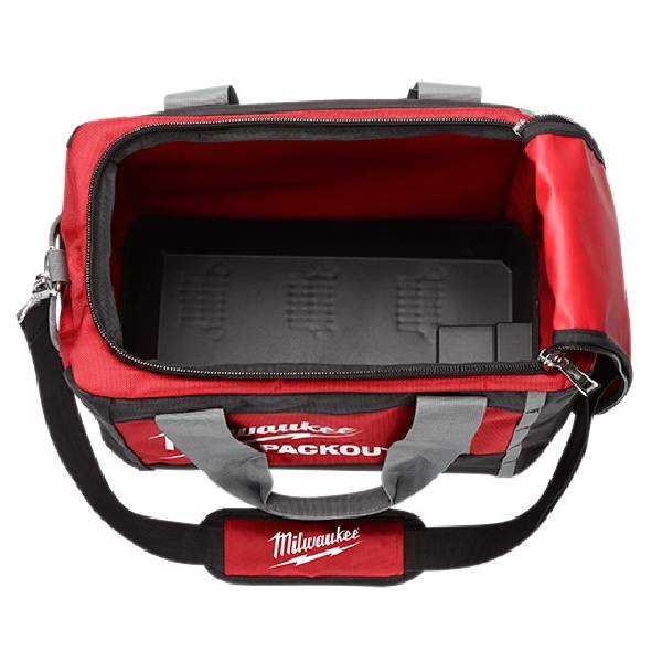 Milwaukee 48-22-8321 Tool Bag, 9.6 in W, 15 in D, 12.2 in H, 2-Pocket, Polyester, Black/Red