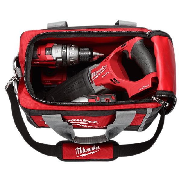 Milwaukee 48-22-8321 Tool Bag, 9.6 in W, 15 in D, 12.2 in H, 2-Pocket, Polyester, Black/Red
