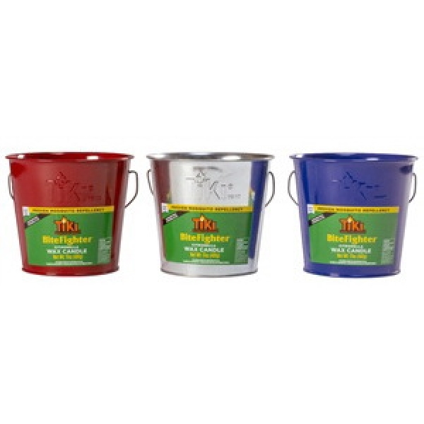 1418094 Wax Bucket Candle, Blue/Red/Silver, Citronella, 35 hr Burn Time, 17 oz