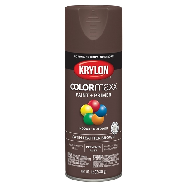 K05569007 Enamel Spray Paint, Satin, Leather Brown, 12 oz, Can