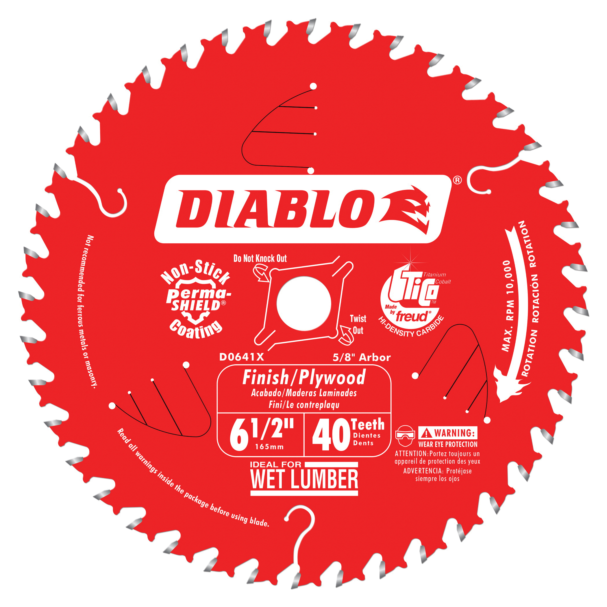 D0641A Circular Saw Blade, 6-1/2 in Dia, 5/8 in Arbor, 40-Teeth, Applicable Materials: Hardwood, Plywood