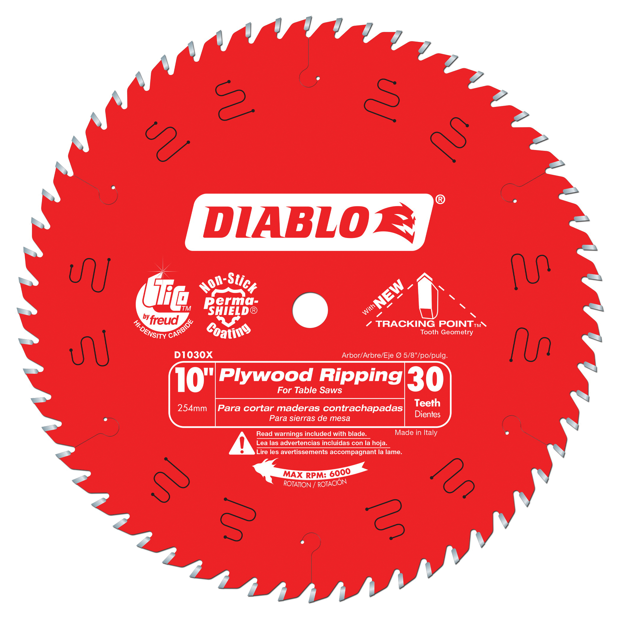D1030X Circular Saw Blade, 10 in Dia, 5/8 in Arbor, 30-Teeth, Carbide Cutting Edge