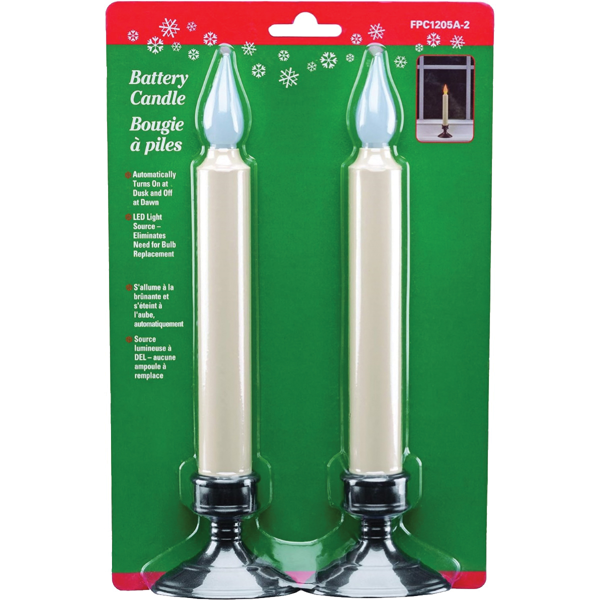 Xodus Innovations FPC1205A-2-72 Window Candle, 8-7/8 in H Candle, AA Alkaline Battery, LED Bulb, Amber Bulb - 2