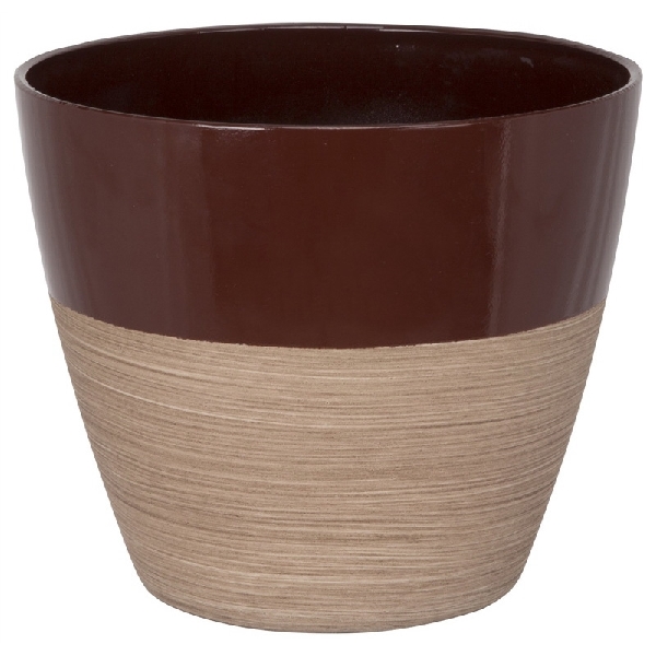 Landscapers Select PT-S068 Planter, 8 in Dia, 7 in H, Round, Resin, Red/Wood, Red/Wood - 1
