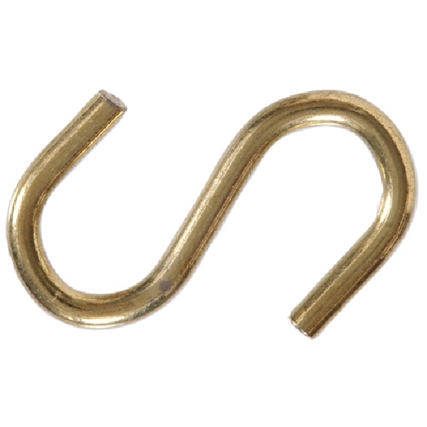 Hardware Essentials 851877 S-Hook, 20 lb Working Load, 0.121 in Dia Wire, Brass, Brass