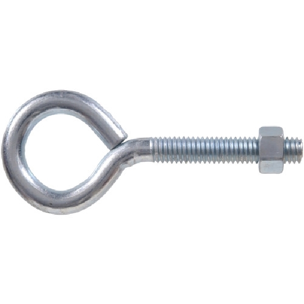 Hardware Essentials 320704 Eye Bolt with Nut, #10-24 Thread, Coarse Thread, 0.5 in ID x 0.708 in OD Dia Eye, Steel