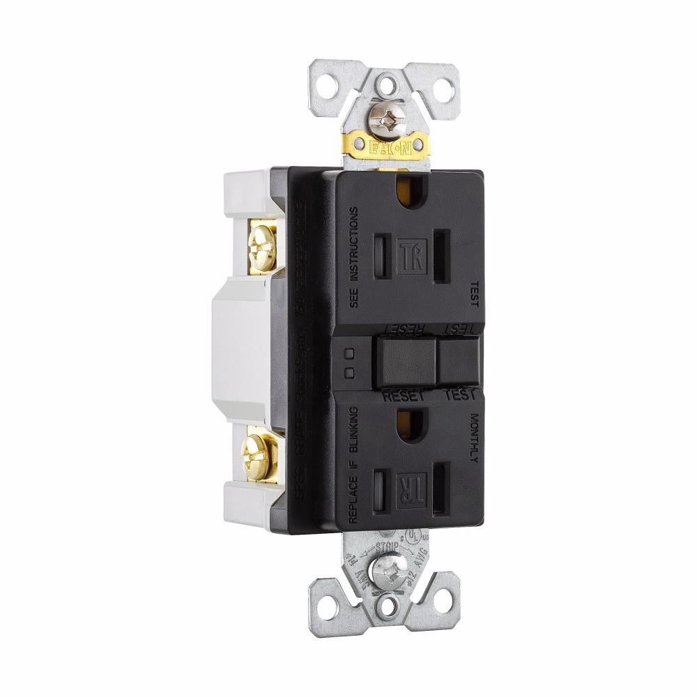 EATON TRSGF15BK-SPL GFCI Outlet Box, 125 V, 15 A, NEMA: 5-15R, Back, Side Wiring, Black - 2