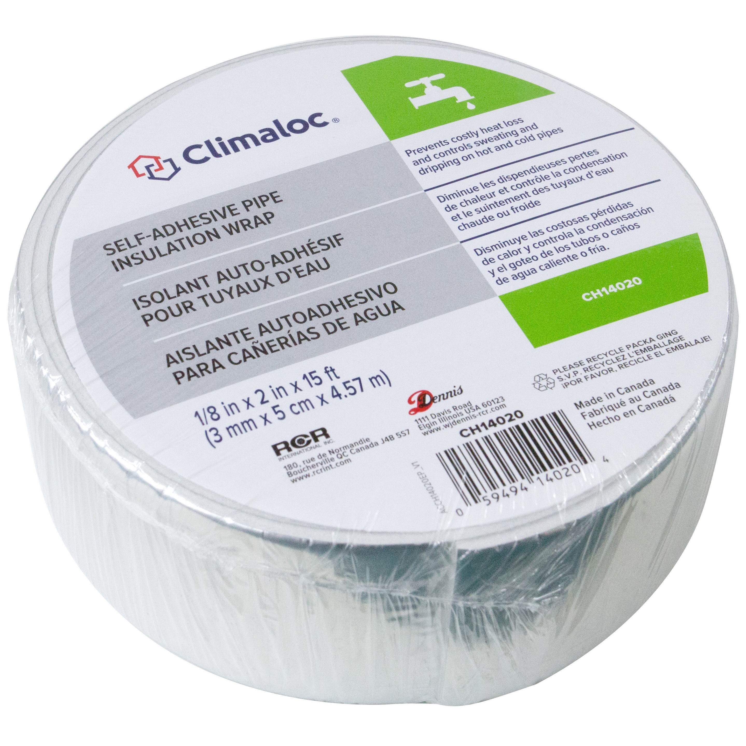 Climaloc CH14020 Pipe Insulation Wrap, 15 ft L, 2 in W, 1/8 in Thick, Polypropylene, Silver - 2