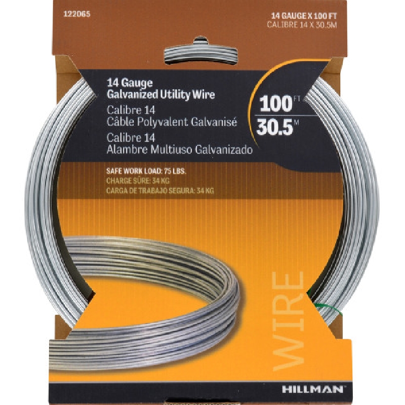 HILLMAN 122065 Stove Pipe Wire, 100 ft L, #14 Gauge, 75 lb Working Load, Steel, Galvanized - 2