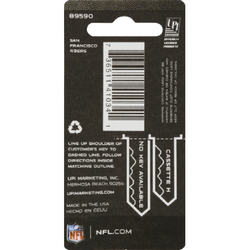 Key Blank, Hillman, Schlage, NFL San Francisco 49ers, SC1/68 - 3