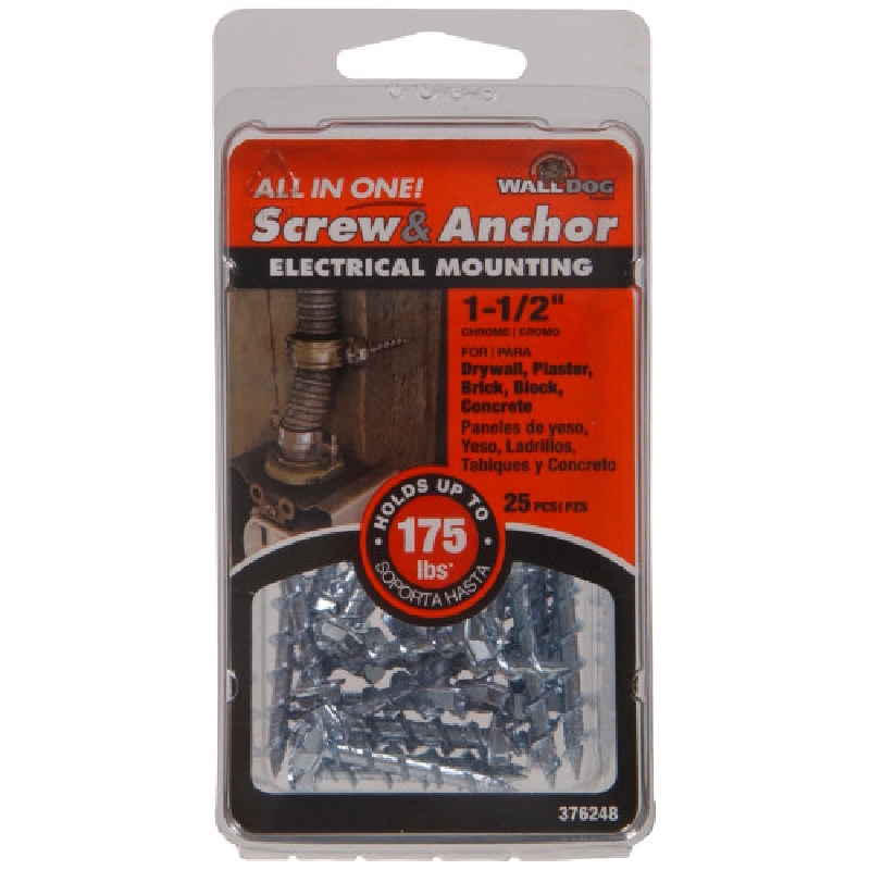 Hillman Walldog 376248 Electrical Anchor Screw, 1-1/2 in L, Steel, Zinc-Plated, 175 lb