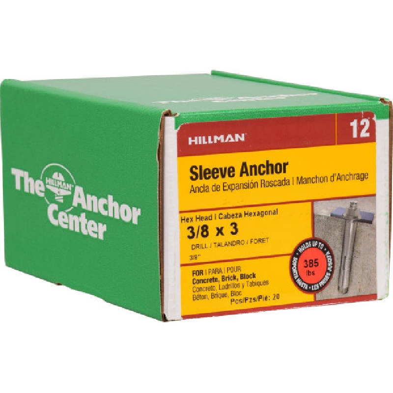 Sleeve Anchor, Hillman, Hex, 3/8 in x 3 in - 5