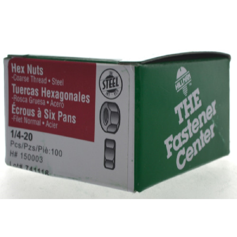 Hillman 150003 Hex Nut, Coarse Thread, 1/4-20 Thread, Steel, Zinc-Plated, 2 Grade, 100/PK