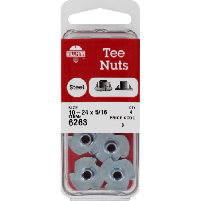 Pronged Tee Nut, Hillman, #10-24, 4 pk - 2