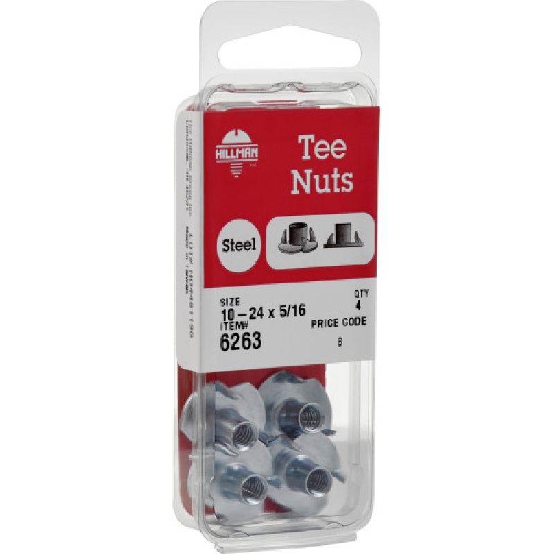 Pronged Tee Nut, Hillman, #10-24, 4 pk - 4