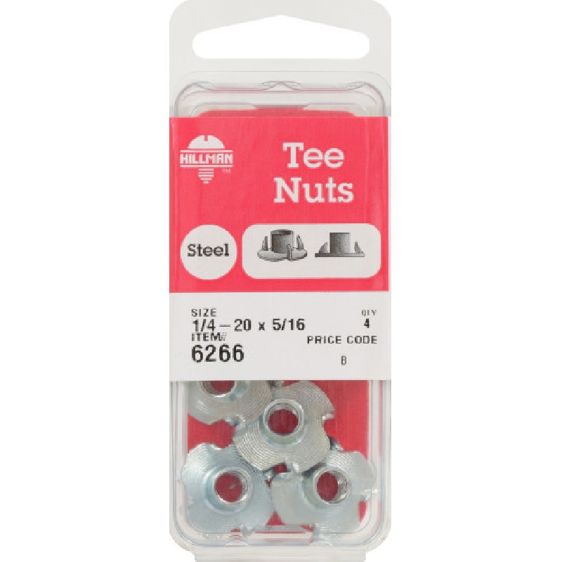 Pronged Tee Nut, Hillman, 1/4 in x 20, 4 pk - 2