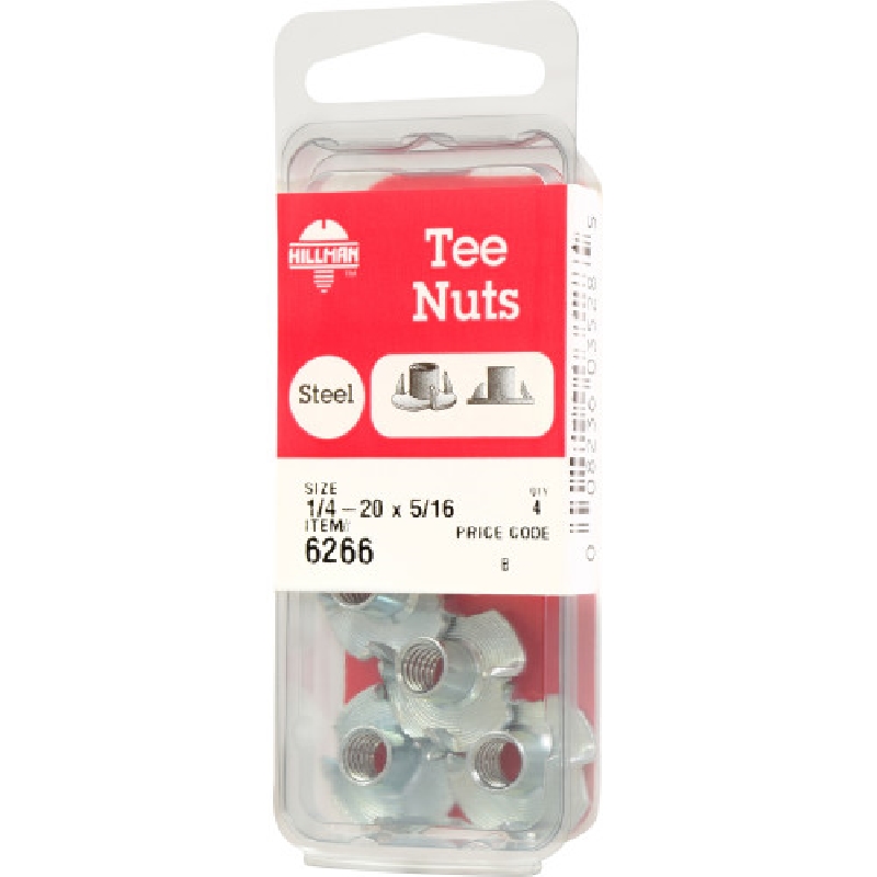 Pronged Tee Nut, Hillman, 1/4 in x 20, 4 pk - 5