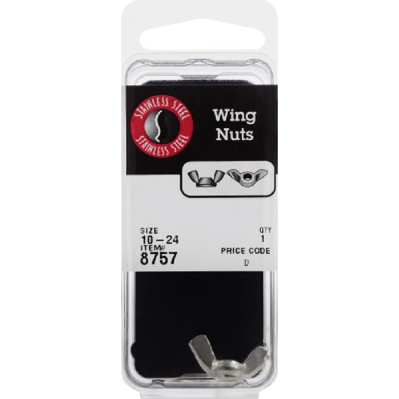 Wing Nut, Hillman, Stainless Steel, #10-24, 1 pk - 2