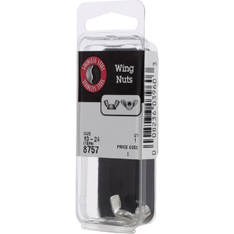 Wing Nut, Hillman, Stainless Steel, #10-24, 1 pk - 4
