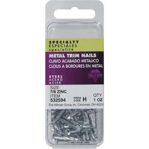 Hillman 532594 Trim Nail, 7/8 in L, Steel, Zinc, Flat Head, Smooth Shank, 1 oz