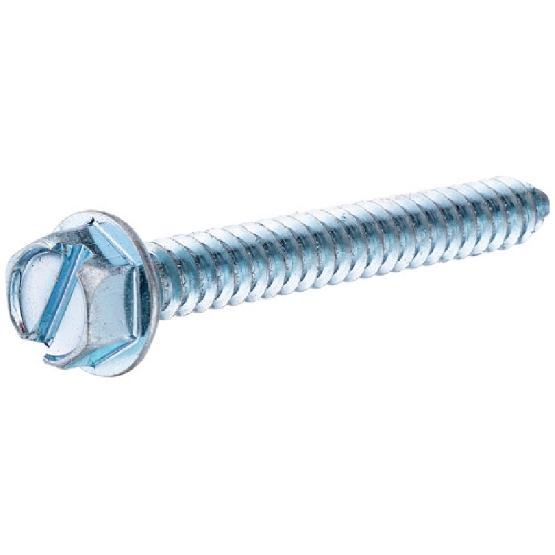 40998 Screw, #6 Thread, 3/8 in L, Washer Head, Hex, Slotted Drive, Sharp Point, Zinc-Plated, 100 PK