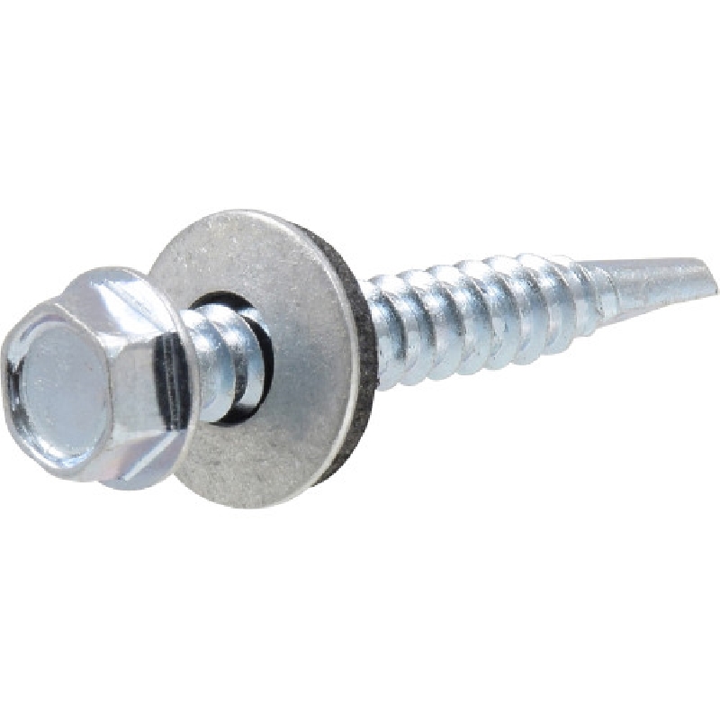 41892 Screw, #12-14 Thread, 1-1/2 in L, Washer Head, Hex Drive, Self-Drilling Point, Zinc-Plated, 20 PK