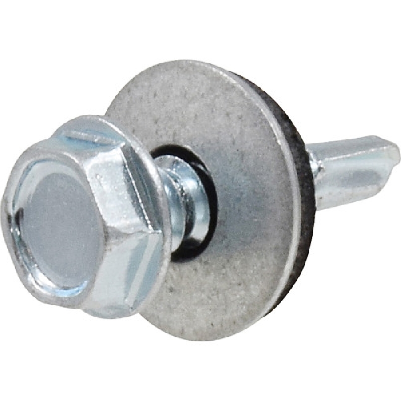47266 Screw, 1/4 in Thread, 1-1/4 in L, Washer Head, Slotted Drive, Self-Drilling Point, Neoprene/Steel, 55 PK, 1 LB