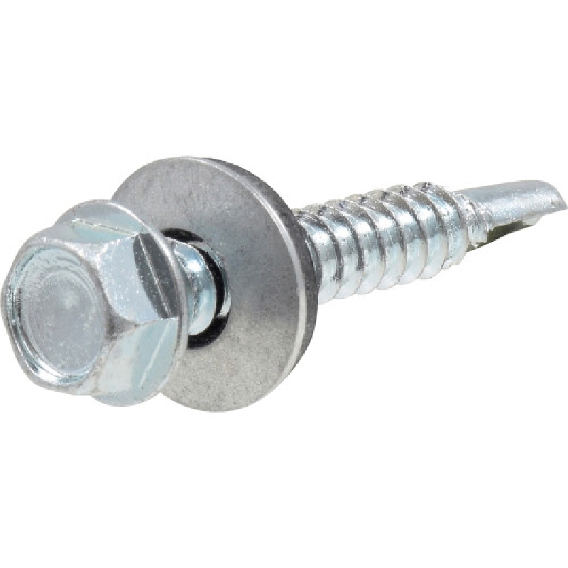 47267 Screw, 1/4 in Thread, 1-1/2 in L, Washer Head, Hex Drive, Self-Drilling Point, Neoprene/Steel, Zinc-Plated, 48 ea
