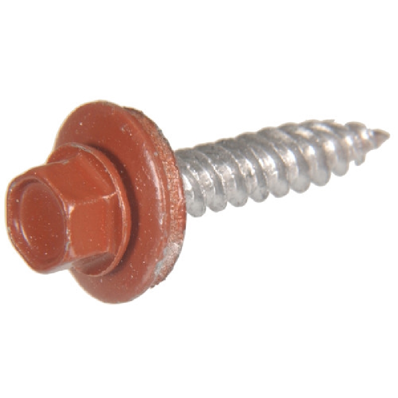 47730 Sheeter Screw, #10 Thread, 1-1/2 in L, Washer Head, Hex Drive, Neoprene/Steel, Red, 107 ea