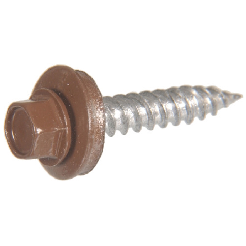 47735 Sheeter Screw, 1 in L, Washer Head, Hex Drive, Needle, Self-Piercing Point, Neoprene/Steel, Brown