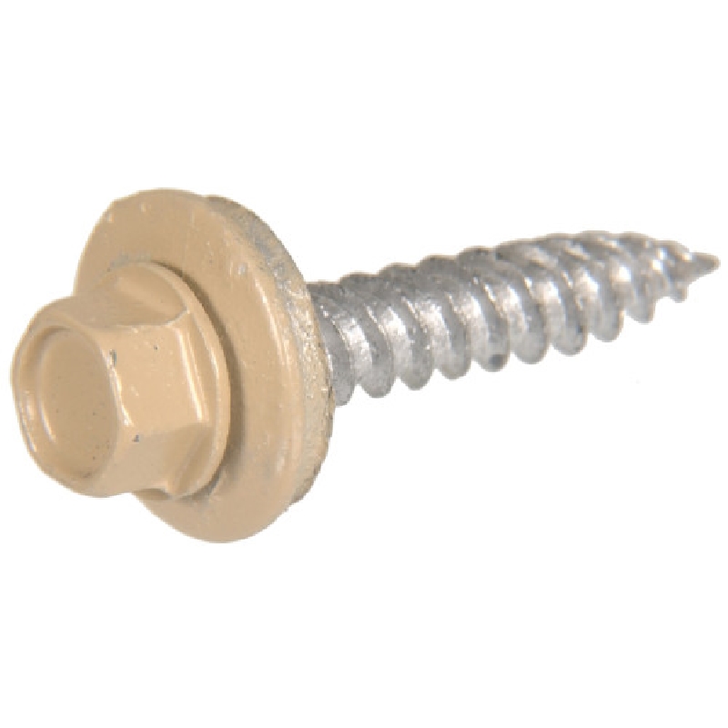 47739 Sheeter Screw, #10 Thread, 1-1/2 in L, Washer Head, Hex Drive, Neoprene/Steel, Tan, 107 ea