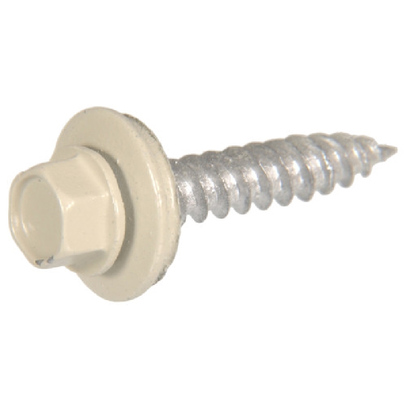 47742 Sheeter Screw, #10 Thread, 1-1/2 in L, Washer Head, Hex Drive, Neoprene/Steel, Beige