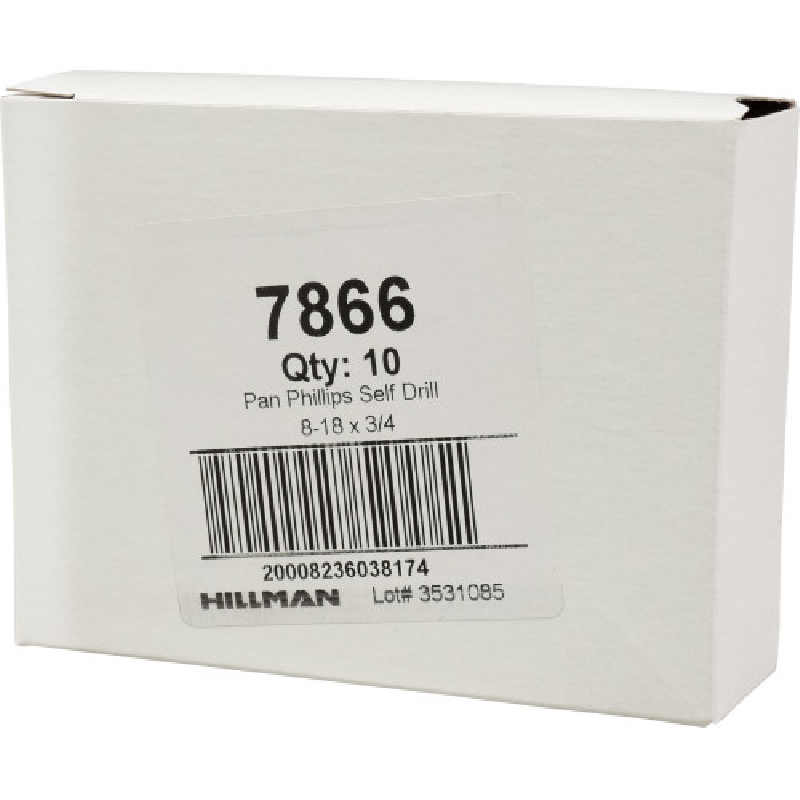 Screw, Hillman, Zinc-Plated, Phillips-Drive, Pan-Head, Self-Drilling, #8 x 18 3/4 in, 4 PC - 3