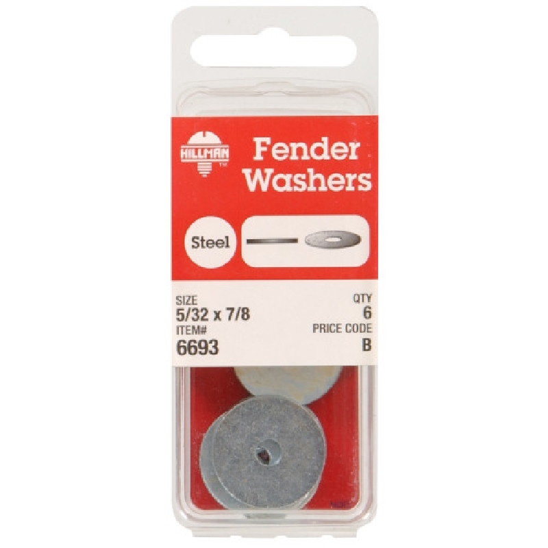 Fender Washer, Hillman, Zinc-Plated, 5/32 in x 7/8 in, 6 pk - 3