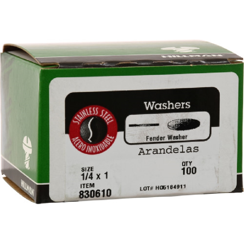 Fender Washer, Hillman, Stainless Steel, 1/4 in x 1 in - 3