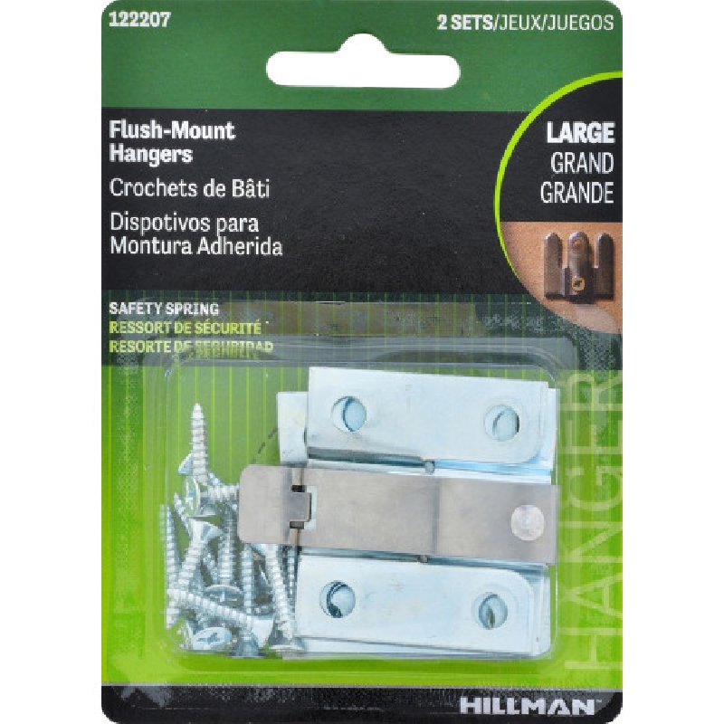 Flush-Mount Picture Hanger, Hillman, Zinc-Plated, Safety Spring 1-3/4 in x 1-1/2 in, 2 PC - 2