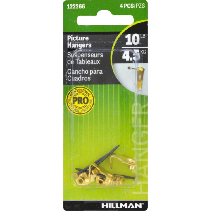 HILLMAN 122266 Classic Picture Hanger, 10 lb, Gold, Nail Mounting - 2