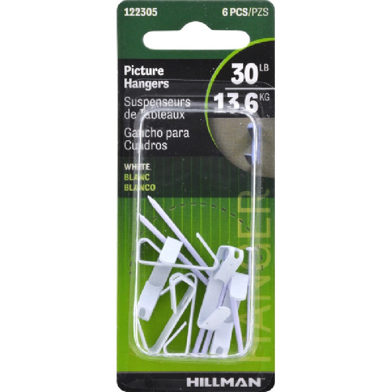Hillman 122305 Picture Hanger, 30 lb, Steel, White