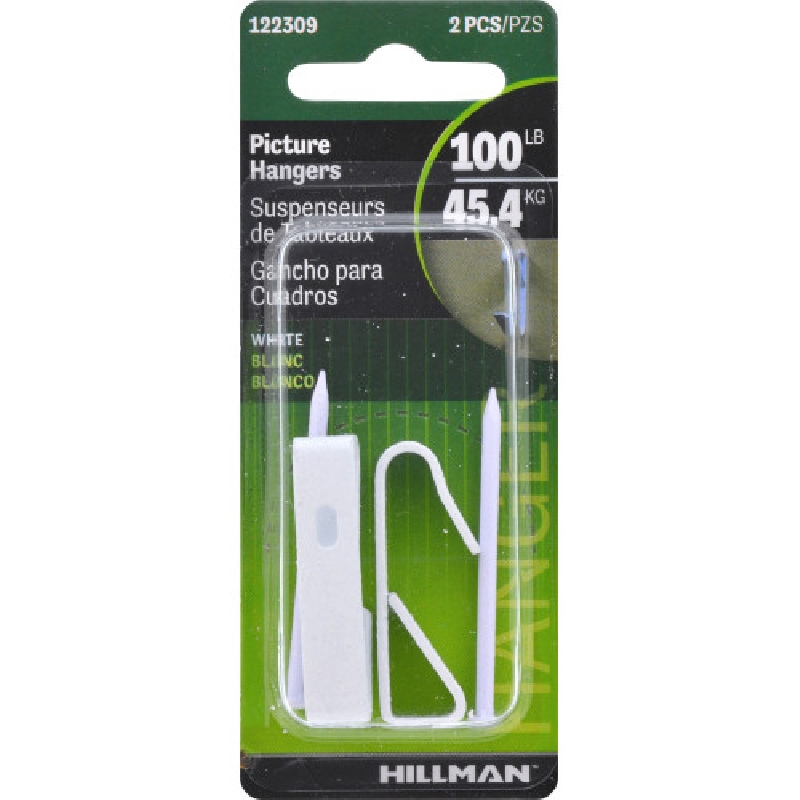 Hillman 122309 Picture Hanger, 100 lb, Steel, White