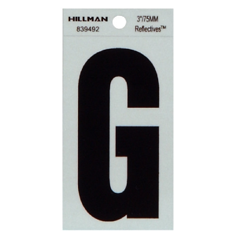 Hillman 839492 Letter, Character: G, 3 in H Character, Black Character, Silver Background, Mylar