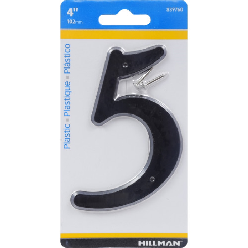 HILLMAN 839760 House Number, Character: 5, 4 in H Character, Black Character, Plastic - 2