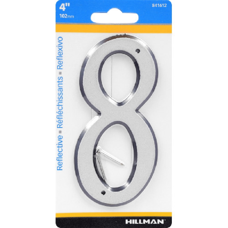 Nail-On House Number, Hillman, Reflective 8, 4 in, 1 pk - 2