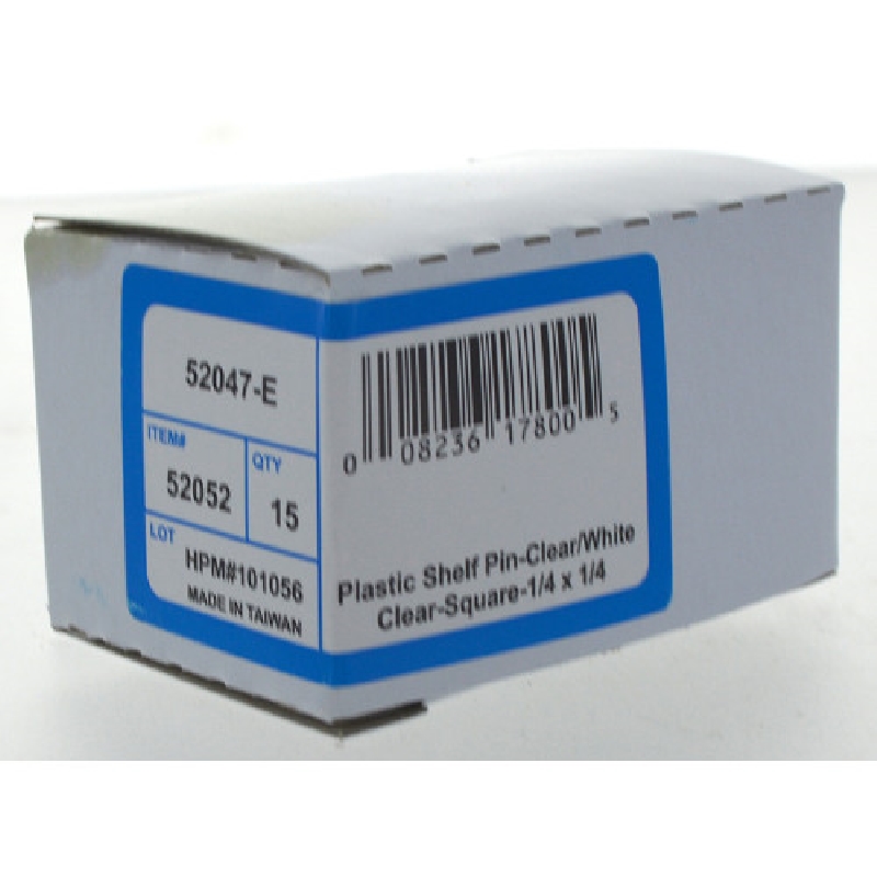 Shelf Pin, Hillman, Square, 1/4 in L, For 1/4 in Hole, Clear - 2