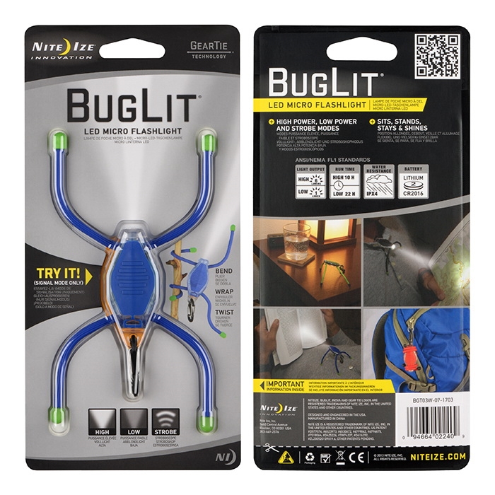 BUGLIT Series BGT03W-07-1703 Micro Flashlight, 3 V Battery, Lithium Battery, LED Lamp, Blue/Lime