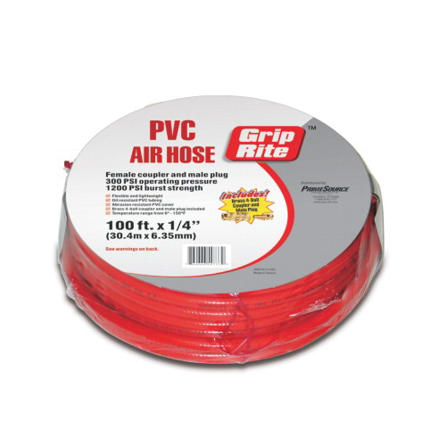 Grip-Rite GRPVC3850C Air Hose, 3/8 in ID, 50 ft L, 300 to 1200 psi Pressure, PVC