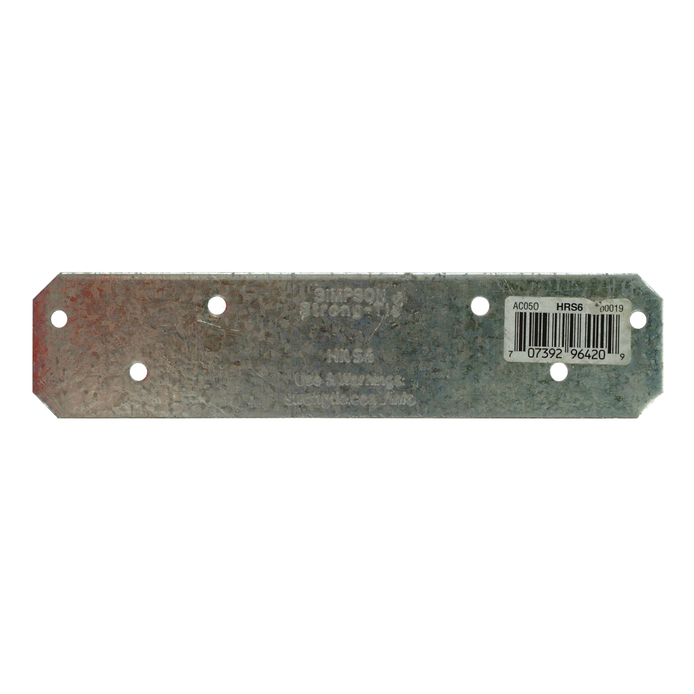 Simpson Strong-Tie HRS Series HRS6 Strap Tie, 6 in L, 1-3/8 in W, Steel, Galvanized, Fastening Method: Nail - 2