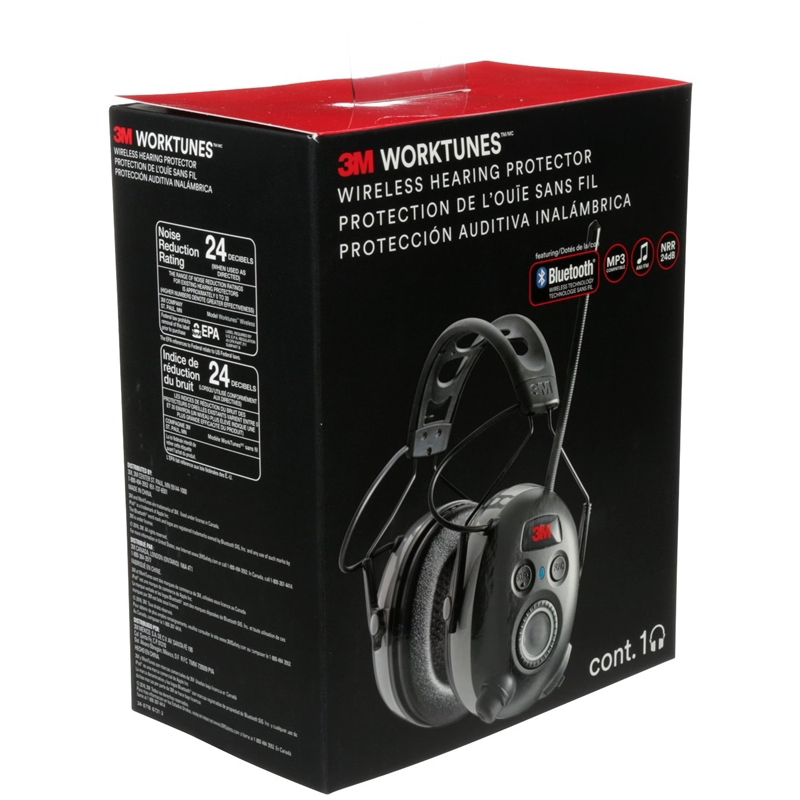 Worktunes 7100097024 Wireless Hearing Protector, 24 dB NRR, AM/FM Radio Band, Black/Silver